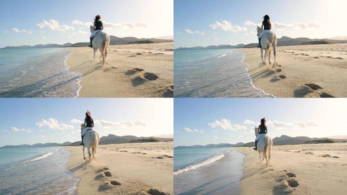 海边骑马的女人优雅女性勇往直前广告镜头