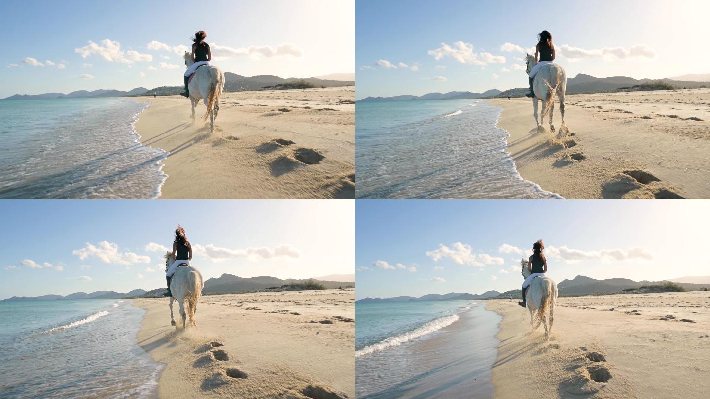 海边骑马的女人优雅女性勇往直前广告镜头