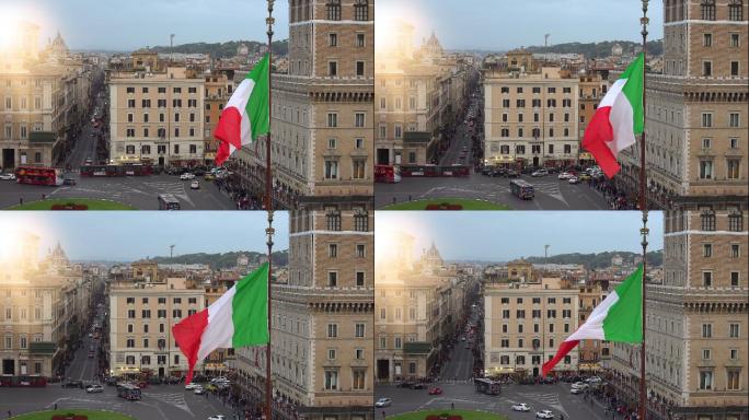 罗马上空飘扬的意大利国旗