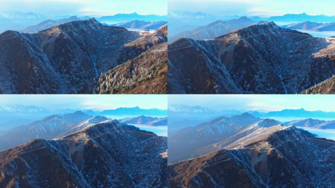 航拍牛背山雪山顶云海云雾贡嘎雪山金顶落日