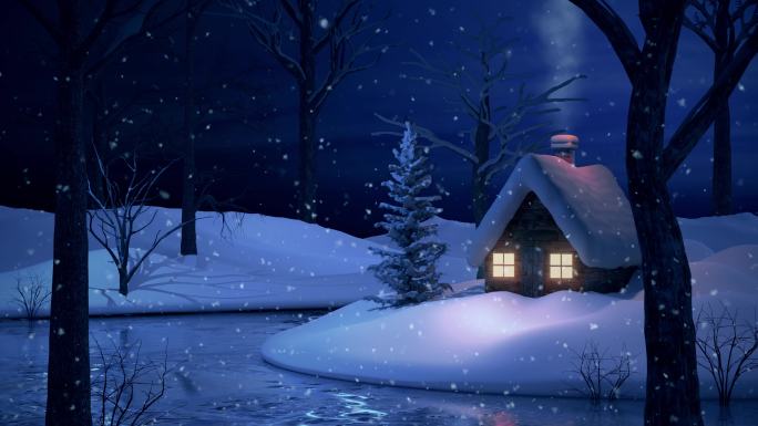 冬季的雪中小屋白雪公主童话动漫卡通动画