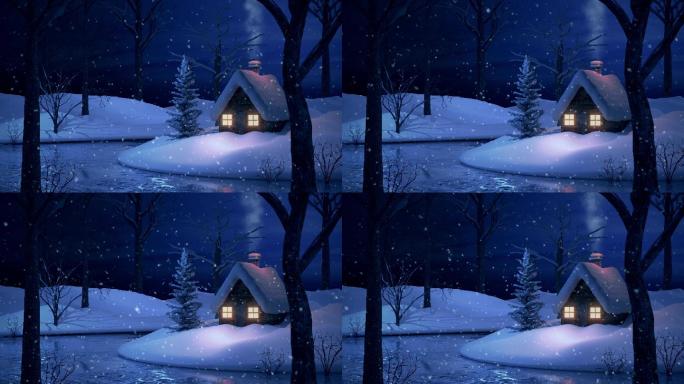 冬季的雪中小屋白雪公主童话动漫卡通动画