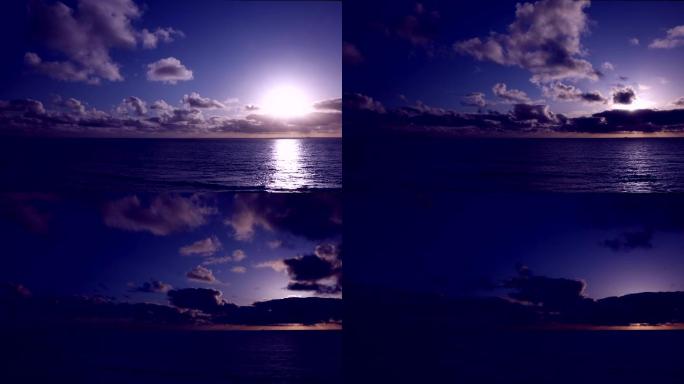 深紫色的日落大海海洋美景风光日出朝阳