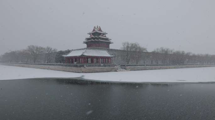 雪中的北京故宫角楼 8K