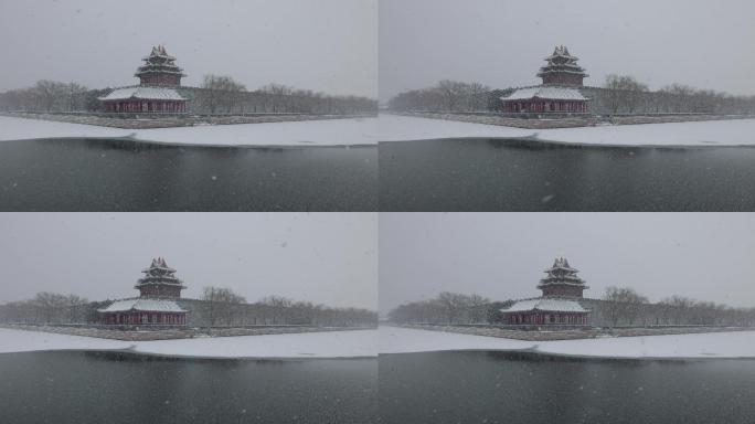 雪中的北京故宫角楼 8K