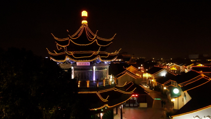 航拍山塘、海市山塘夜景