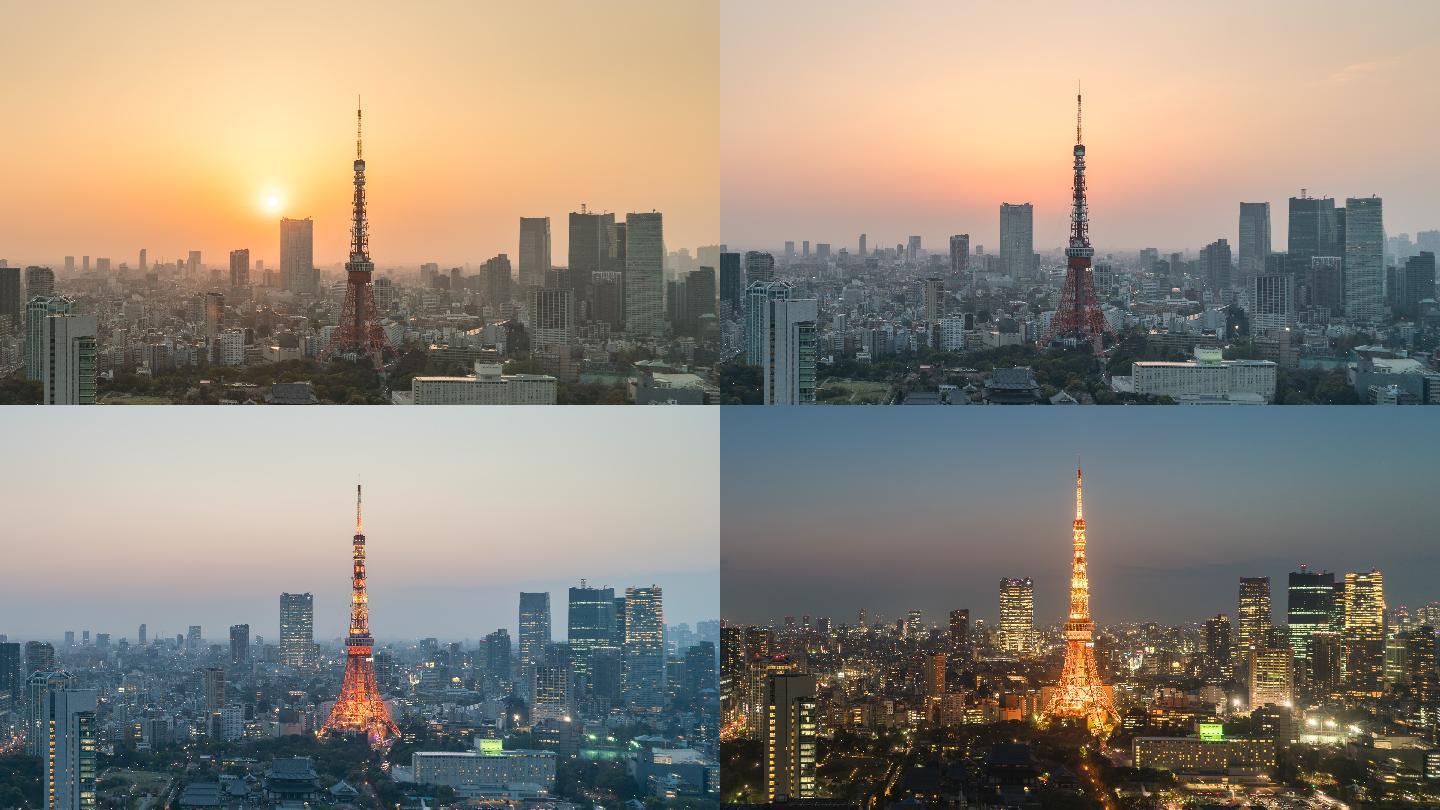日本城与东京塔东京地标日转夜