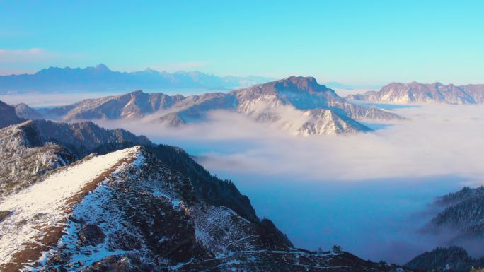 航拍牛背山云海云雾雪山贡嘎雪山