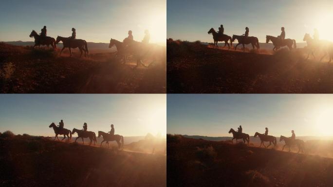 沙漠中骑马的人古道丝绸之路旅行