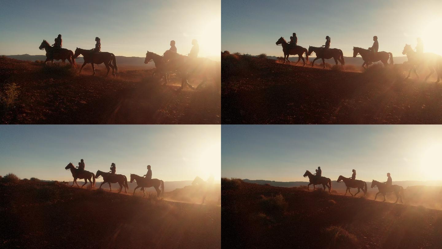 沙漠中骑马的人古道丝绸之路旅行