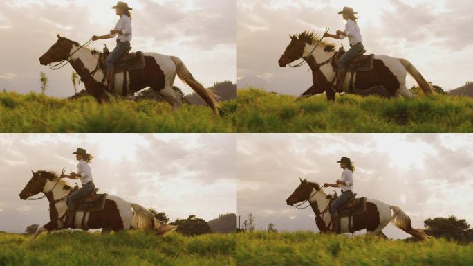 女牛仔骑马驰骋放纵放松
