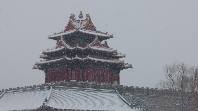 雪中的北京故宫角楼 8K