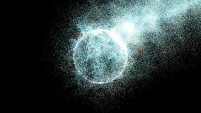 发光的球体坍缩成闪亮的粒子
