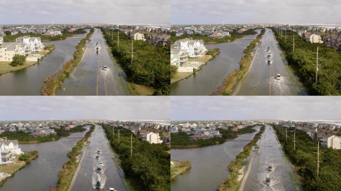 被洪水淹没的城市的鸟瞰图，