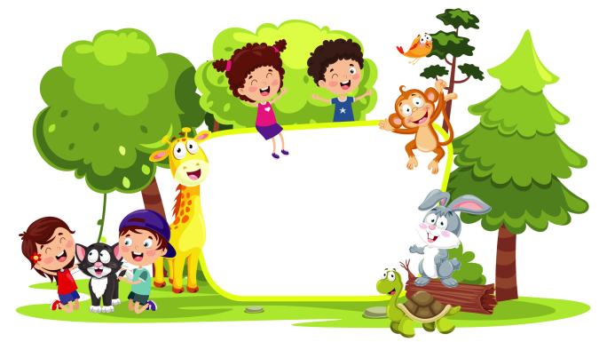 孩子们在大自然中卡通人保护环境绿色漫画
