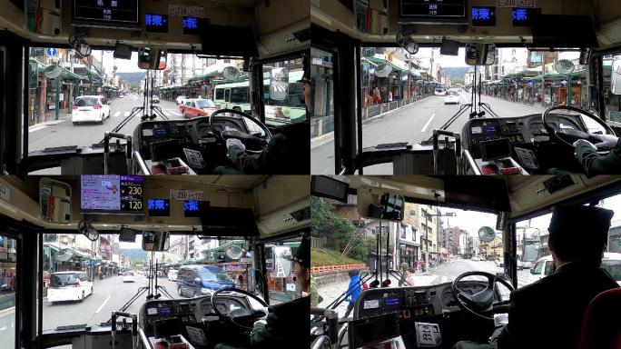 日本公交车路口街景刷卡下车