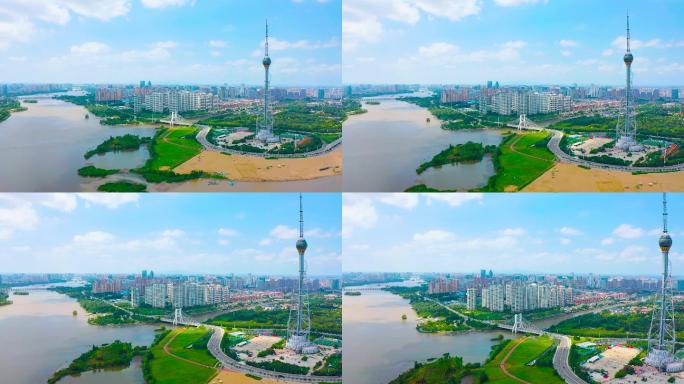 4K正版航拍山东省临沂市沂河三河口风景