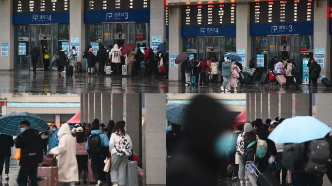 4K长沙火车站春运进站口旅客延时空镜