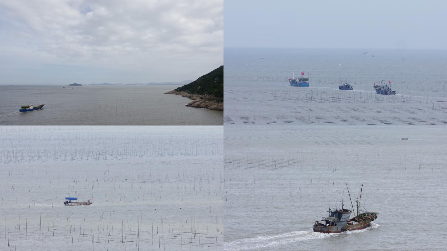 中国福建渔船在海上航行片段