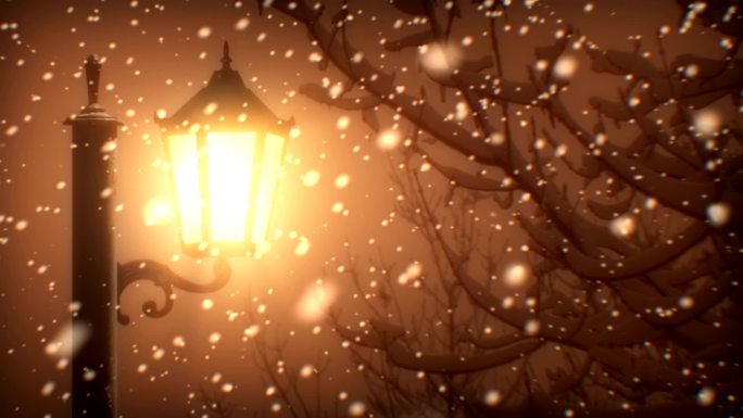 发光的路灯和雪背景。