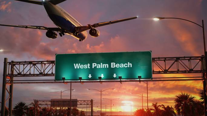 飞机在日出时分降落在西棕榈滩