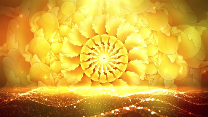 金色喜庆创意花朵开花背景无缝循环