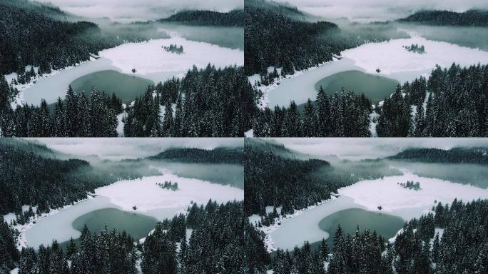 雪山森林中令人惊叹的湖景