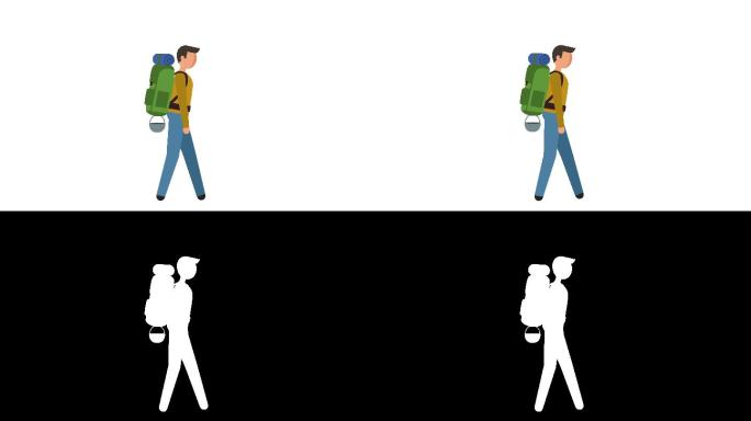男子徒步步行人物平面动画