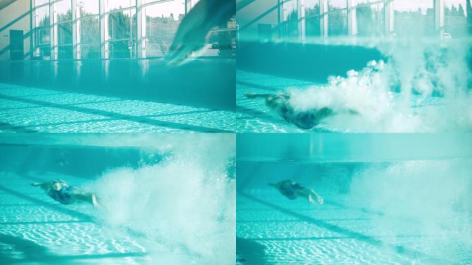 跳入水中的游泳运动员