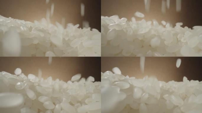 把米粒倒进盘子里微距镜头白米高品质