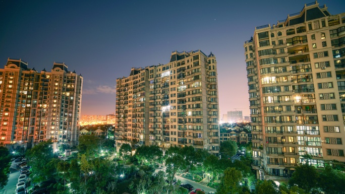 房地产楼盘住宅小区夜景延时8K