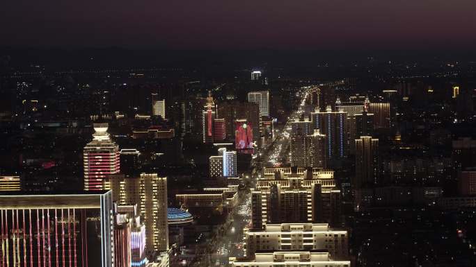 淄博柳泉路夜景航拍地标建筑高新区