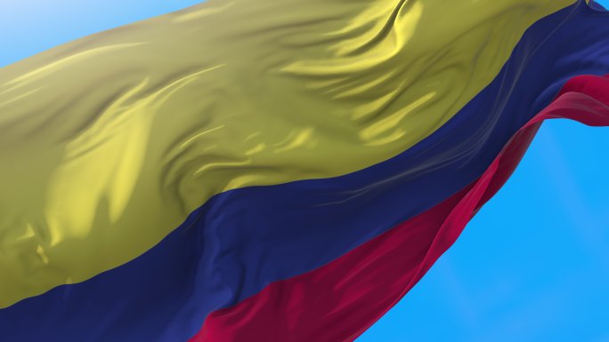哥伦比亚国旗红蓝红三色旗丝绸质感风吹