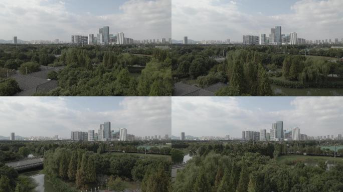 （4K灰片）金融高楼和湿地公园