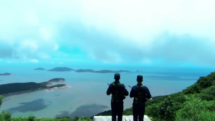 岛屿小岛海边守岛背影视频