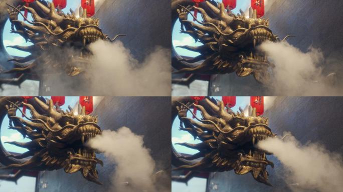 中国传统的龙雕像龙喷雾
