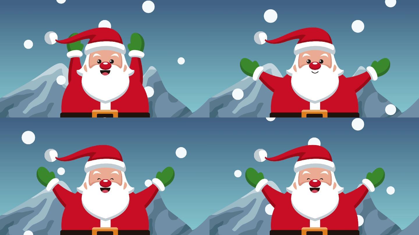 可爱的圣诞老人在雪地里动画