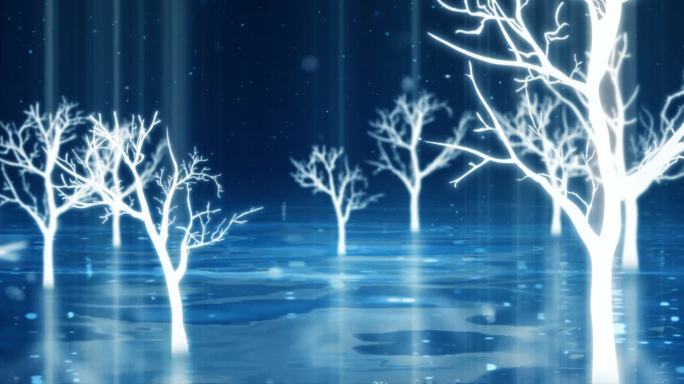 梦幻静谧唯美下雪水面森林