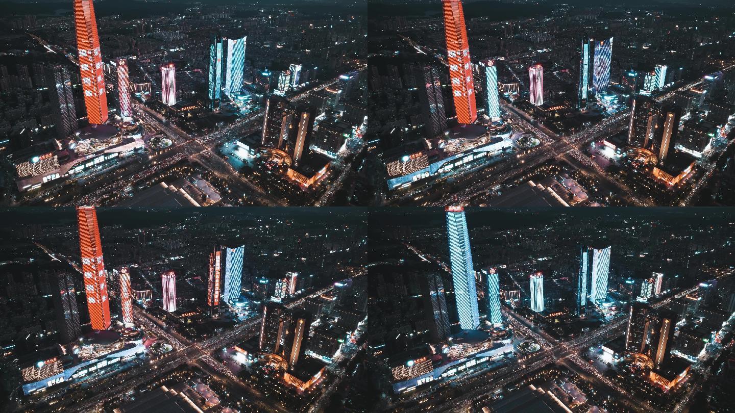 4K延时摄影航拍城市中心夜景