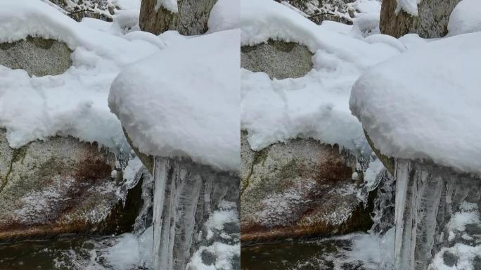 冰柱河流大雪实拍素材