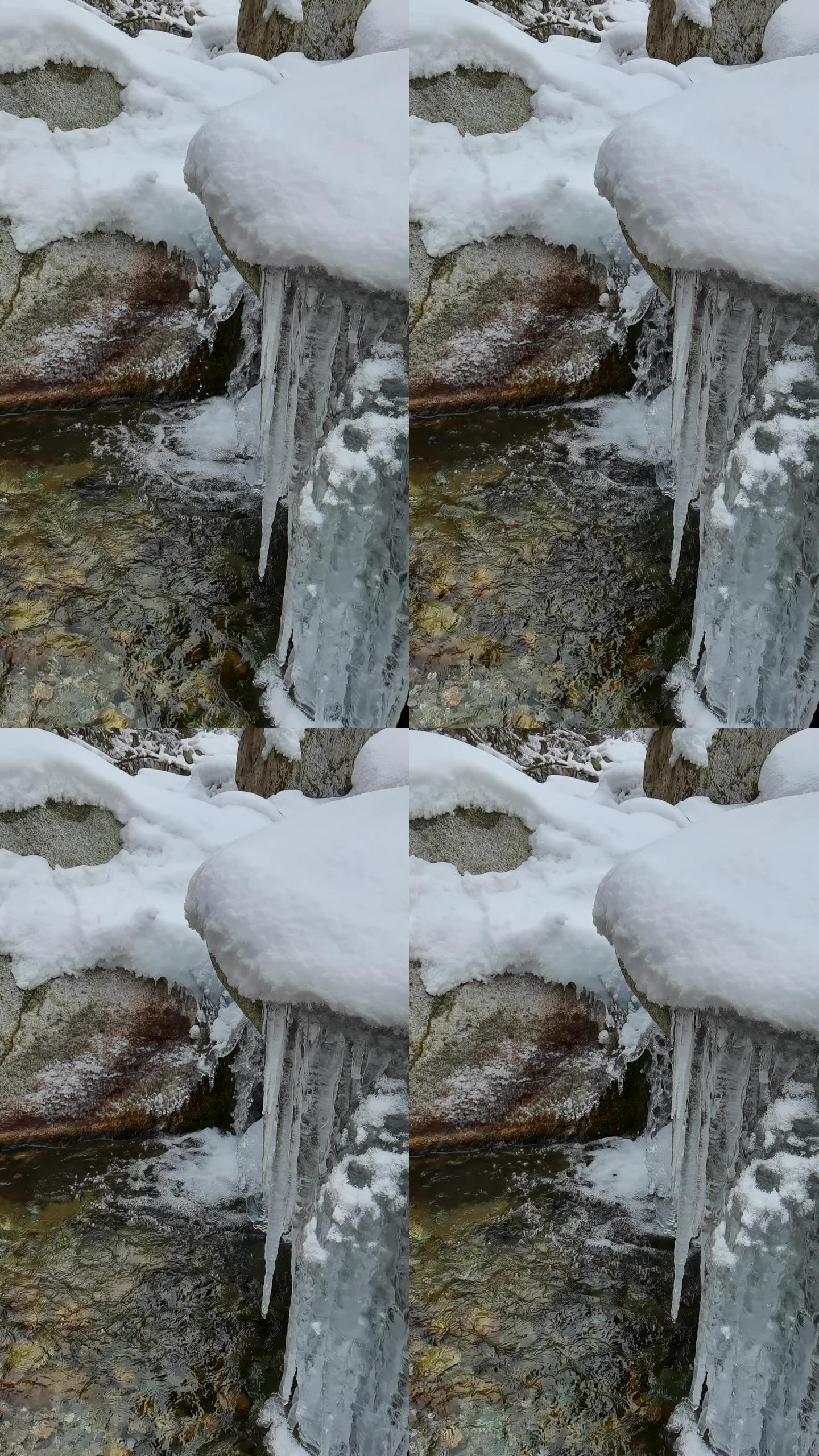 冰柱河流大雪实拍素材