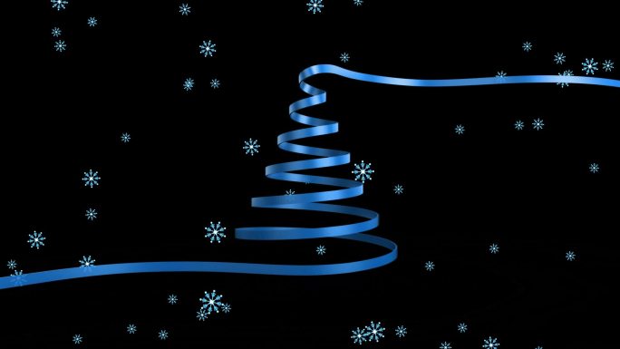 雪花落在蓝丝带上形成圣诞树的数字动画