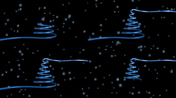 雪花落在蓝丝带上形成圣诞树的数字动画