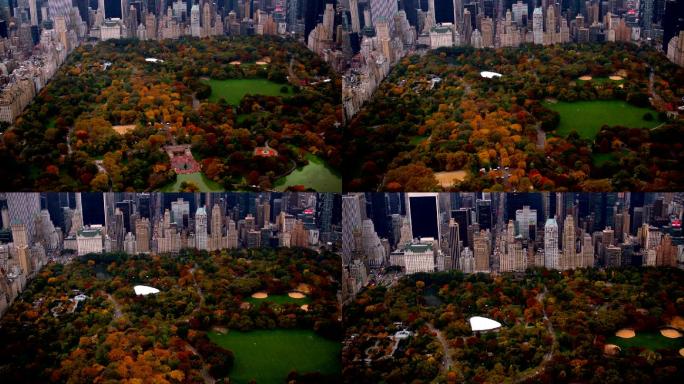 纽约市中央公园秋季鸟瞰图