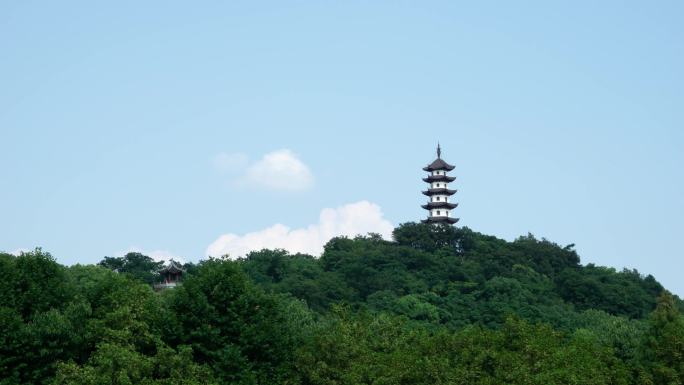 延时拍摄诸暨著名景点西施故居风景区金鸡塔