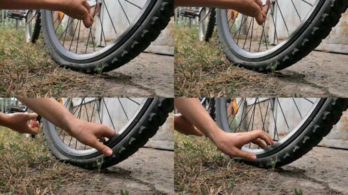 损坏的自行车轮胎
