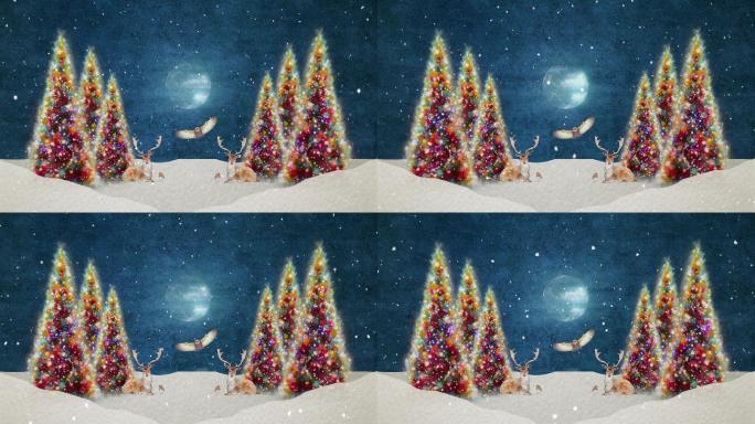 冬季风景的动画圣诞节背景五彩缤纷平安夜