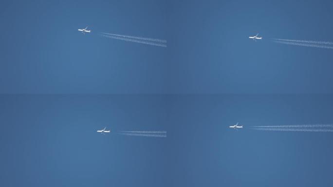 喷气式飞机在天空中留下轨迹。