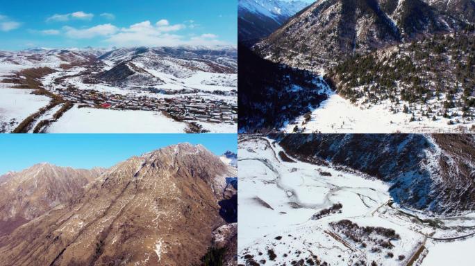 航拍川西雪山蓝天白云冰川