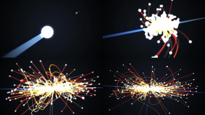 强子对撞机中粒子碰撞的动画。